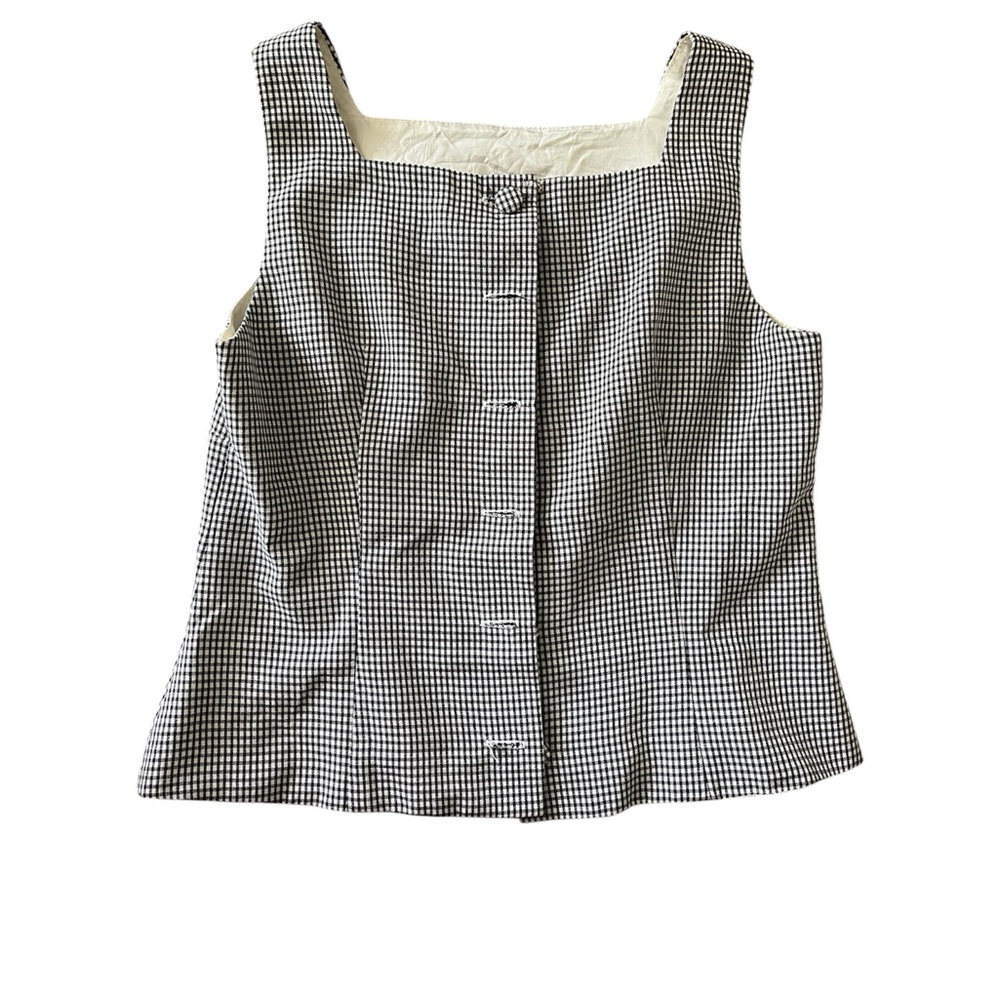 Vintage gingham black and white Embroidered square neck sleeveless Top size 10 - Picture 8 of 8